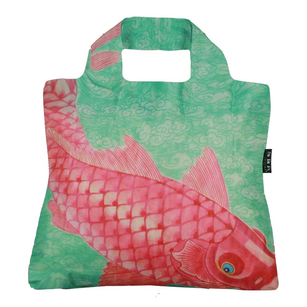 Reusable Grocery Bags, Set of 5, Multicolored China Chic Chinese Carp Design,…