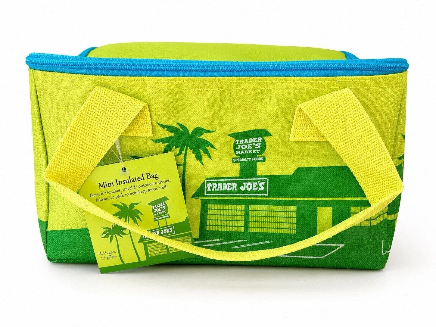 Trader Joes Mini Insulated Tote Bag Lunch Cooler Summer Green Blue Limited NWT