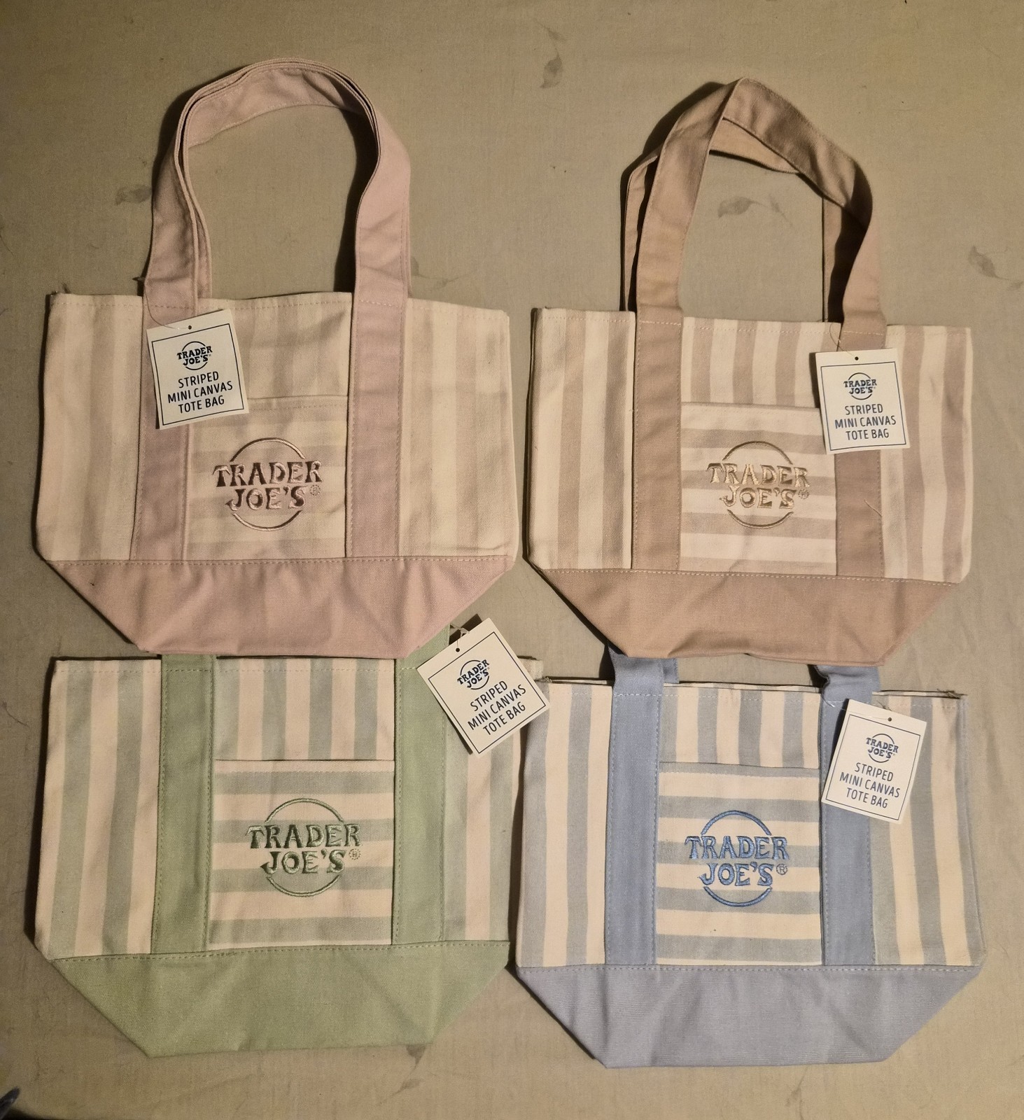 Trader Joe’s Striped Mini Canvas Tote Bags (Set of 4)