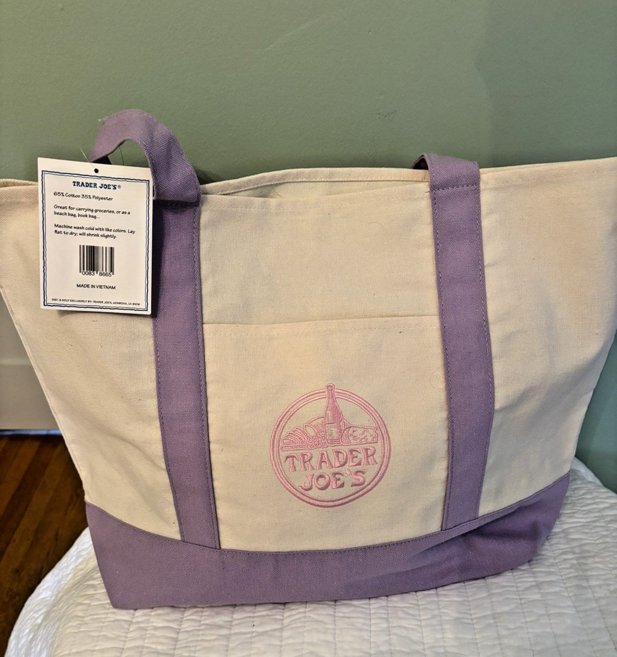 Trader Joe’s Tote Bag Canvas Large Lavender 2026 NWT