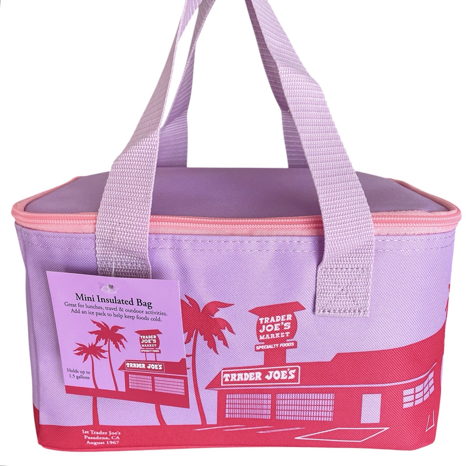 Trader Joe’s Insulated Mini Tote Bag Lunch Lavender Pink Cooler Foldable NWT