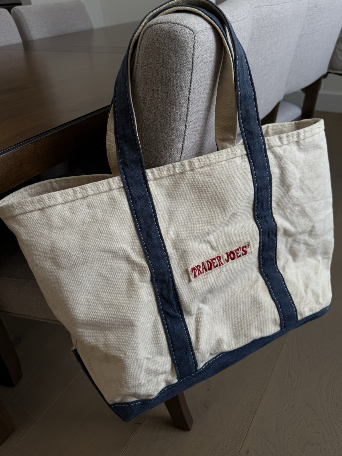 Trader Joe’s Canvas Tote Bag Large Canvas Boat Tote Navy Blue Grocery Beach
